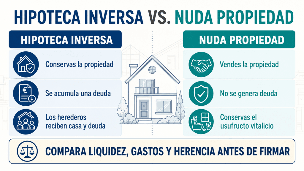 Comparativa entre hipoteca inversa y nuda propiedad en 2026